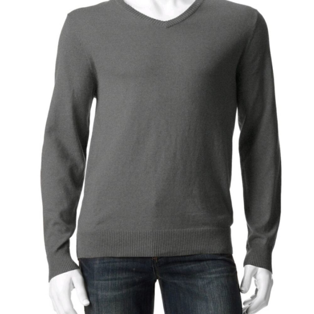 Sonoma Mens Classic-Fit Lightweight V-Neck Cotton Sweater Iron Gray